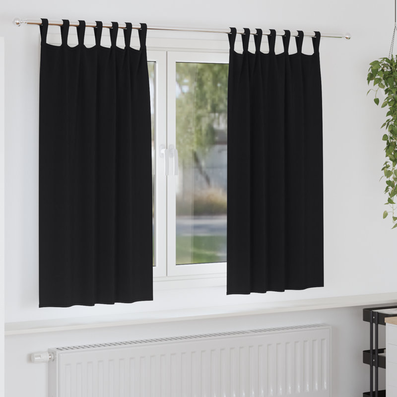 Curtains With Curtains 2 Pcs Polyester, Black, 140cm Width x 175cm Drop