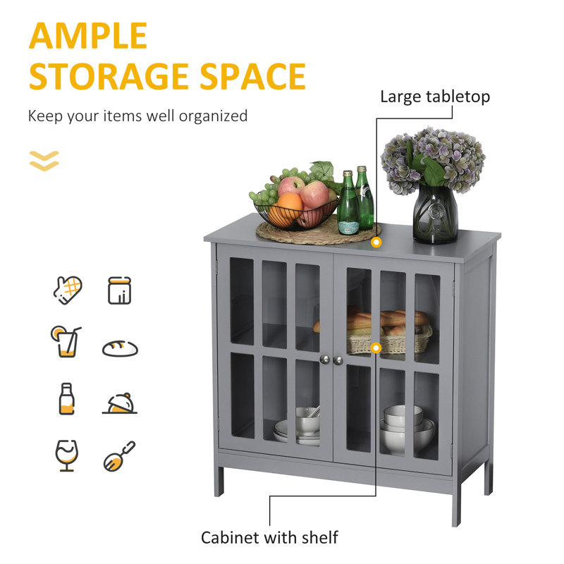 Grey MDF Sideboard Buffet with Transparent Doors