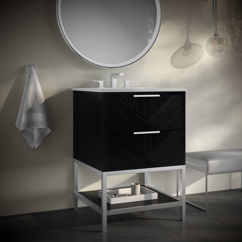 Diamond 24'' Single Bathroom Vanity with Top, Charcoal Black, White Quartz, Brushed Nickel