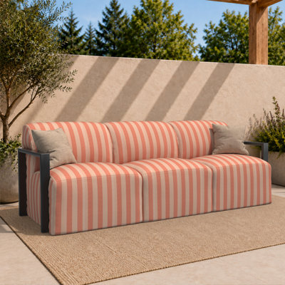 Canapé d'angle modulaire moderne Rosalie 3 pièces en aluminium à structure ouverte, recouvert de tissu Sunbrella