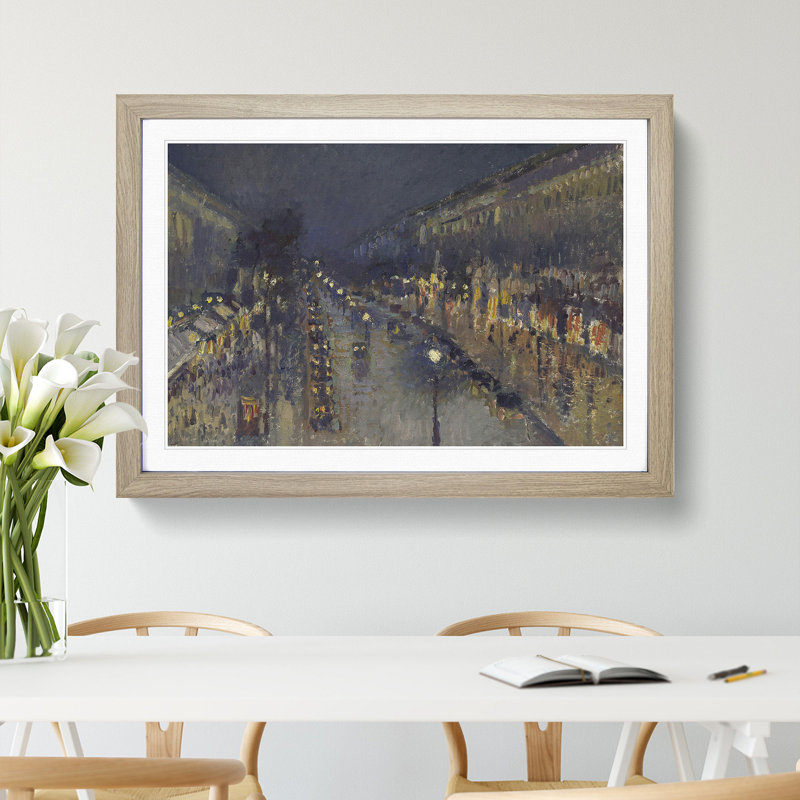 Montmartre Boulevard at Night by Camille Pissarro - Framed Print, 27cm H x 36cm W x 2cm D, Oak
