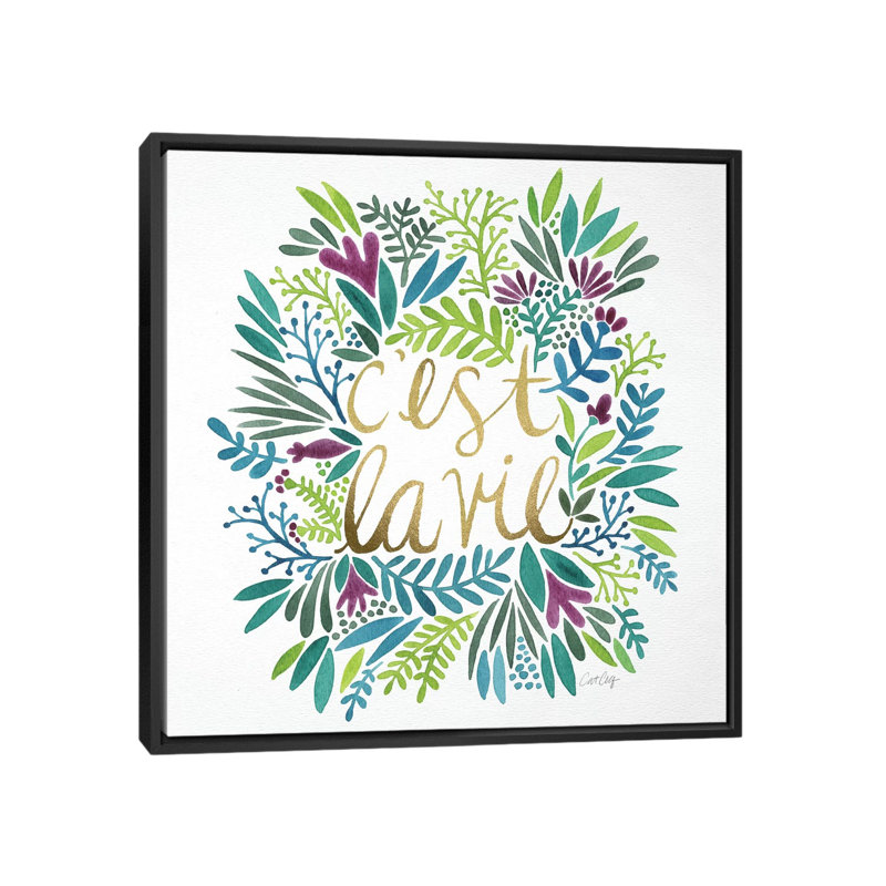 Cest La Vie, art textuel sur toile encadré, H 18 po x l 18 po x P 1,5 po, Toile encadrée noire, Pas de tapis