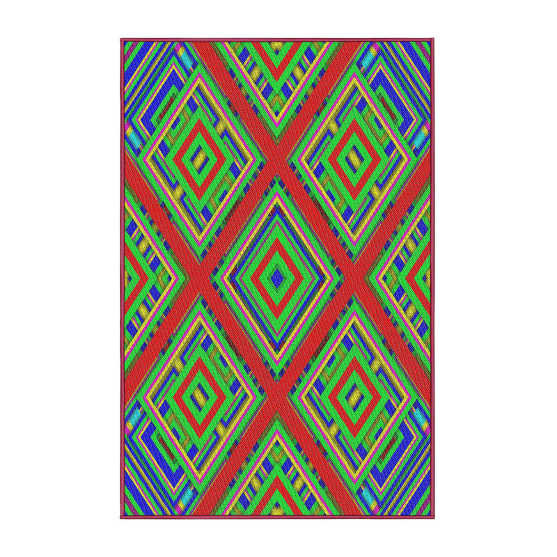 Tapis vert/rouge tissé à la machine, Rectangle 3 pi x 5 pi