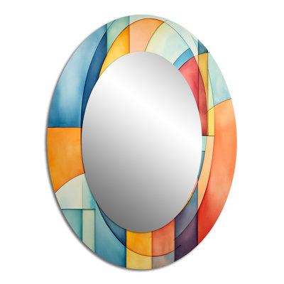 Cubic soft colors tiles IV - Abstract Oval Decorative Mirror On Metal