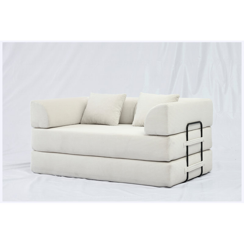 Canapé-lit convertible Corduroy, Velours côtelé beige et blanc