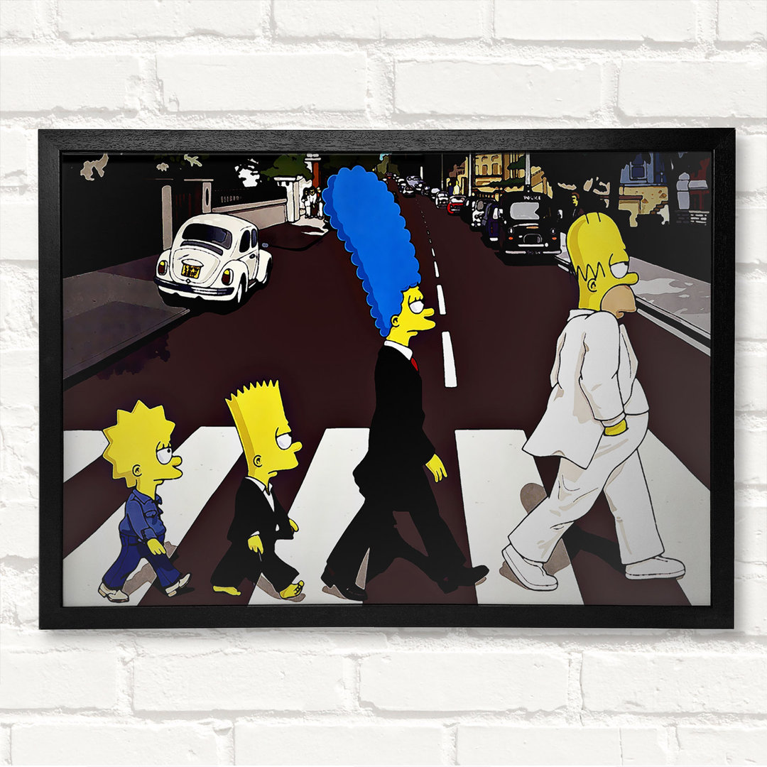 Simpsons Abbey Road - Geschlossener Eckrahmen Kunstdrucke auf Holz