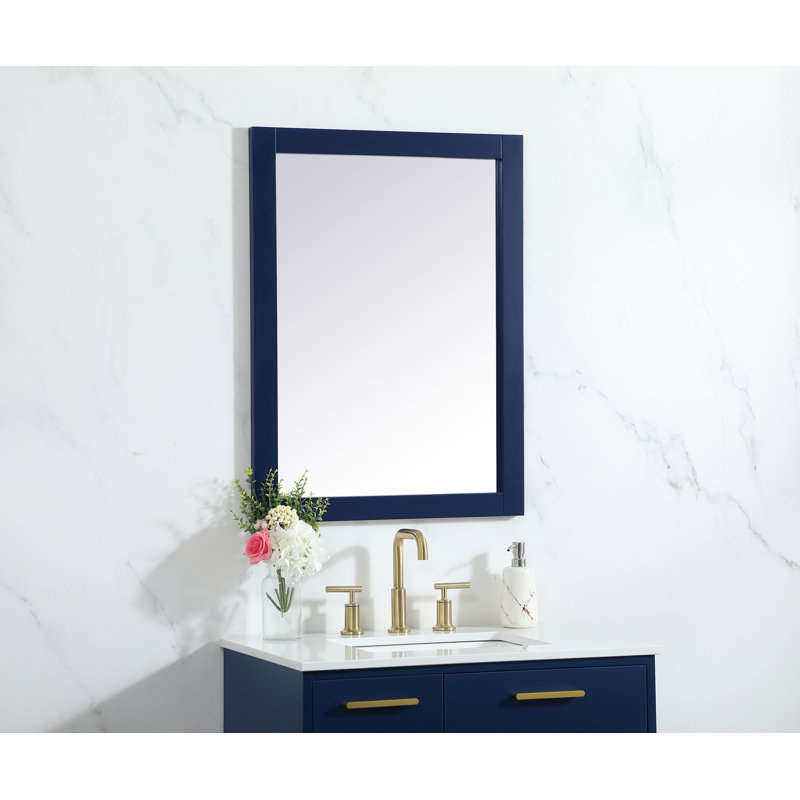 Rosenow Wood Flat Wall Mirror, Blue, 32'' H x 24'' W