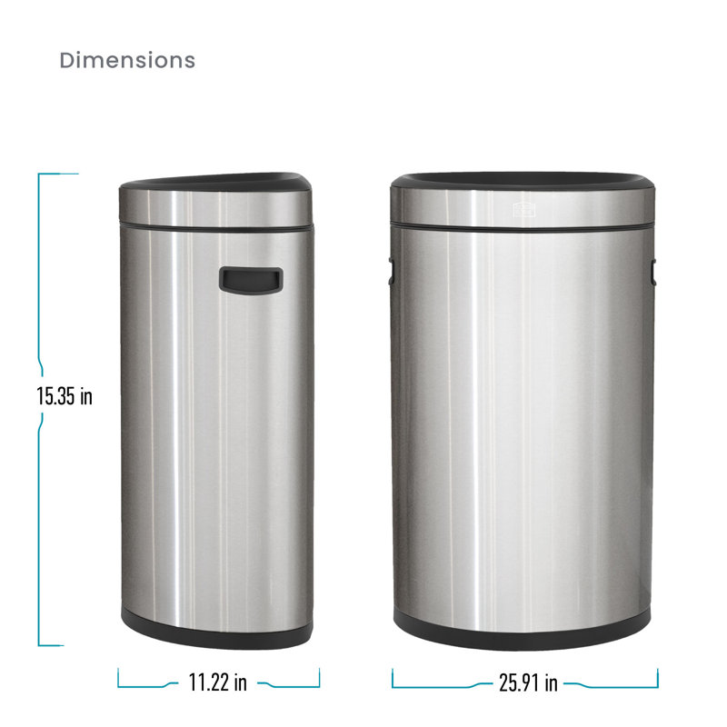 Steel Open Kitchen Trash Can, 25.91" H x 15.35" W x 11.22" D, 13 Gallons