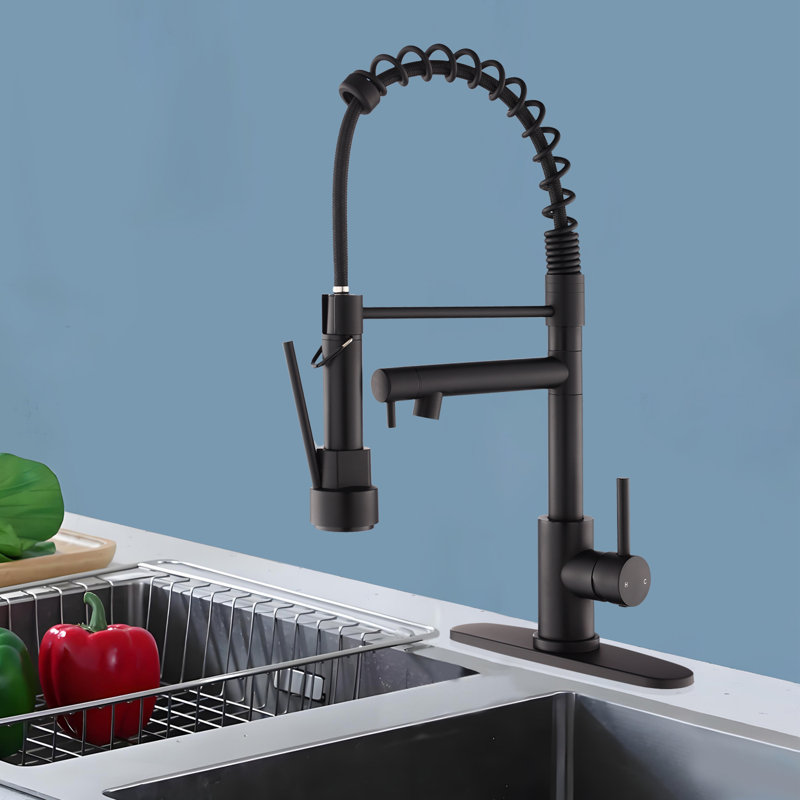 Kitchen Faucet With Pull Down Sprayer, Touch On Single Handle 2- Function Stainless Steel Spring Neck, Single Hole Installation For Residential, Commercial, RV, Bar & More, Matte Black