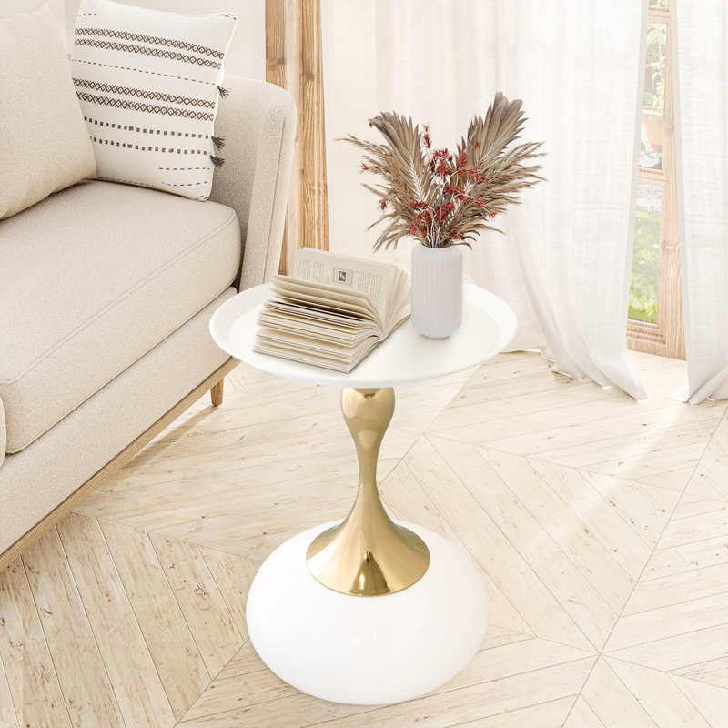 Small End Table Round Side Table,  Modern Metal Pedestal Table, Fluted Circle Decorative Drink Martini Table,Minimalist Accent Table For Small Spaces