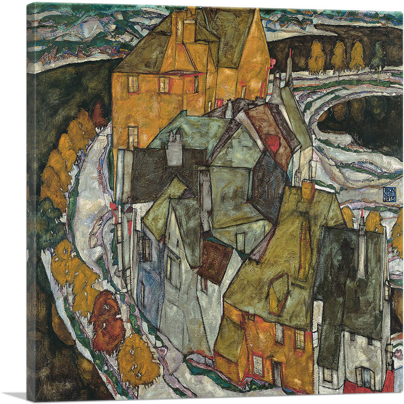 Croissant des maisons II, «Island Town 1915» par Egon Schiele, reproduction d'art sur toile tendue