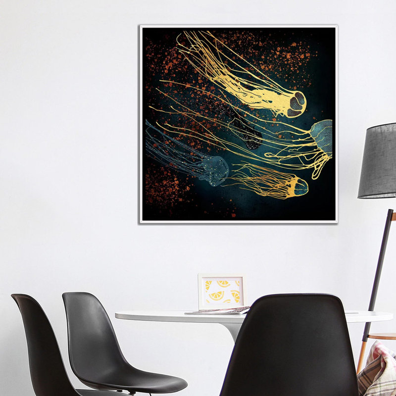 " Metallic Jellyfish ", 37" H x 37" W x 1.5" D, White Framed Canvas, No Matte