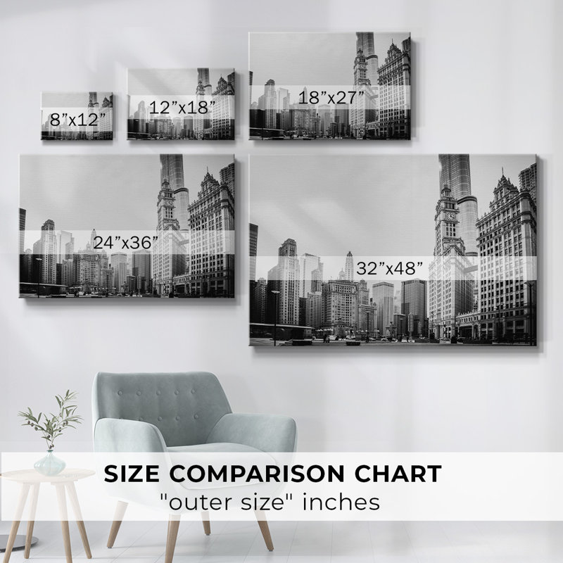 «Black and White Chicago» sur impression sur toile, H 8 po x l 12 po x P 1,5 po