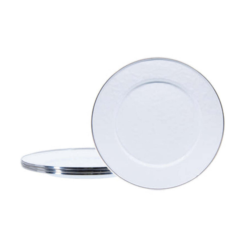 Solid Handmade Enamelware Dinner Plate, Solid White Textured