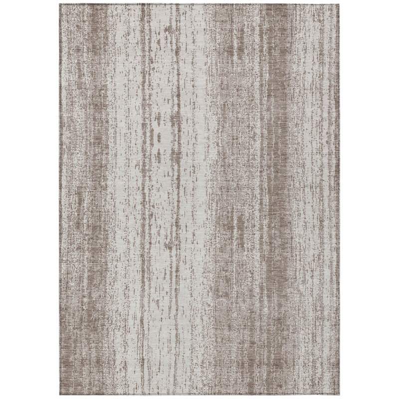 3' X 5' Taupe And Ivory Striped Washable Indoor Outdoor Area Rug