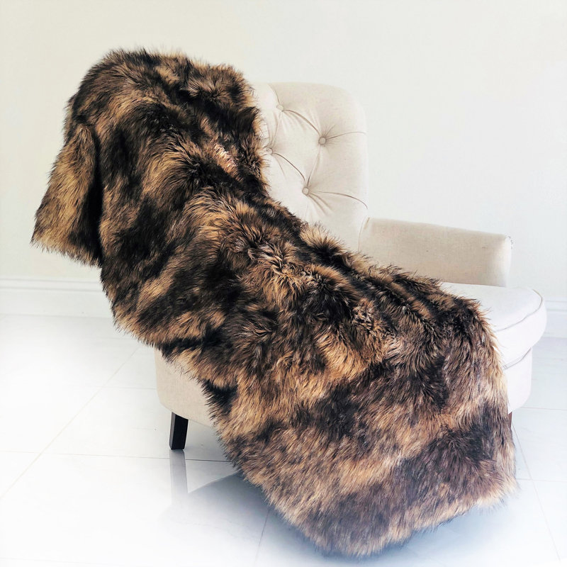 Jeté de luxe fabriqué à la main Plutus brun Mountain Coyote, l 36 po x L 60 po