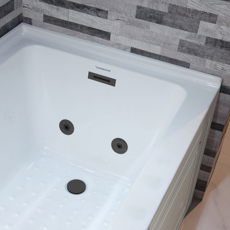 60" X 32" Alcove Acrylic Rectangular Whirlpool Heated Jetted Tub With Drain & Overflow, Right, Matte Black