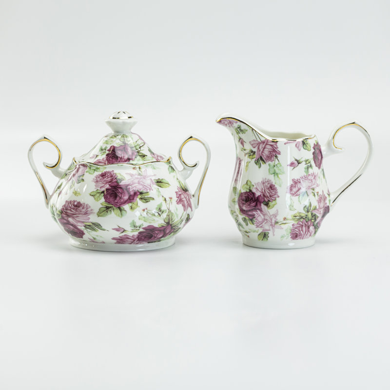 Sugar And Creamer Set with Lid, Pink