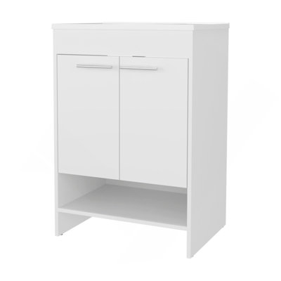 Meuble-lavabo blanc à 2 portes avec rangement ouvert