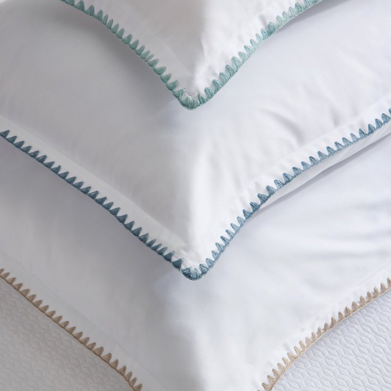 Poppy 100% Cotton Percale Shams, white/ ocean blue, Standard