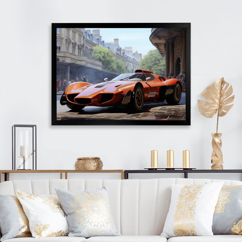 Grand Prix Retro Car I, impression sur toile, H 16 po x l 32 po x P 1 po, Cadre simple noir
