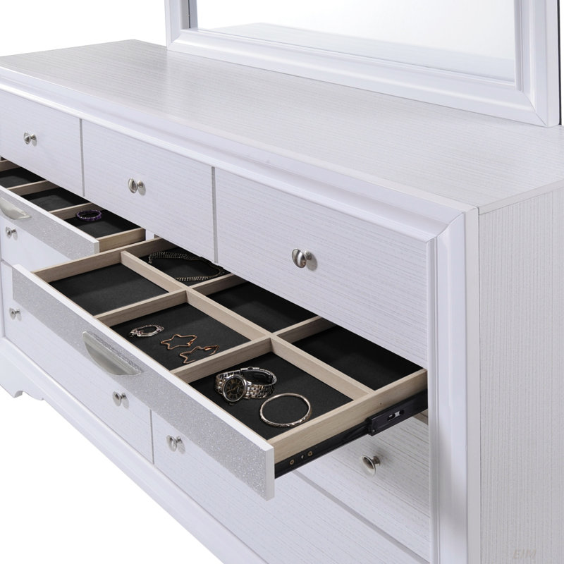 Commode 7 tiroirs Traditional en bois blanc (commode)