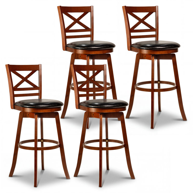 30.5” Swivel Barstools Set of 4 with Backrest Faux Leather Upholstered Seat for Pub, Bar Stool (30.5" Seat Height), 4
