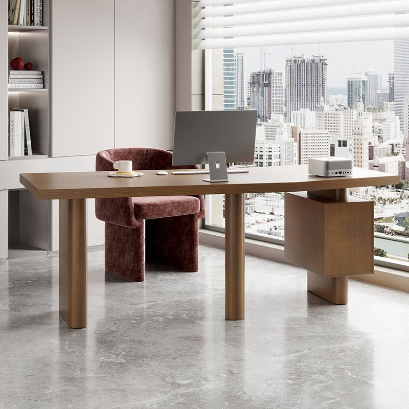 Bureau en bois massif brun à 3 tiroirs, H 29,53 po x l 62,99 po x P 31,5 po, Retour à gauche