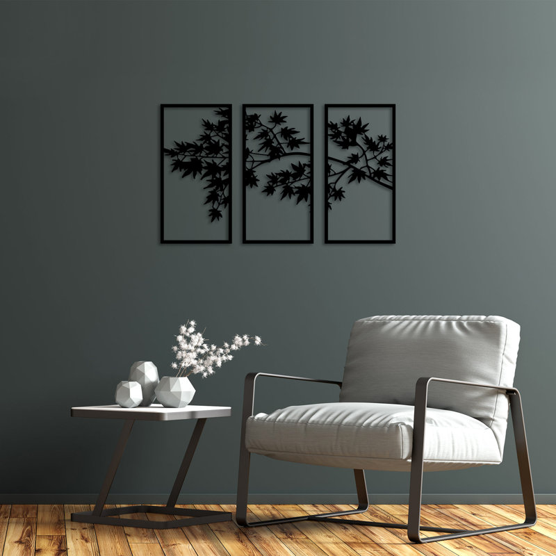 Elegant Decorative Metal Wall Accessory (3 Pieces), Black, 13.4 x 26.4 inches | 100% Metal Construction, Thickness: 0.06 inches | Ideal for Home Decor, Modern Aesthetic, and Easy Wall Hanging