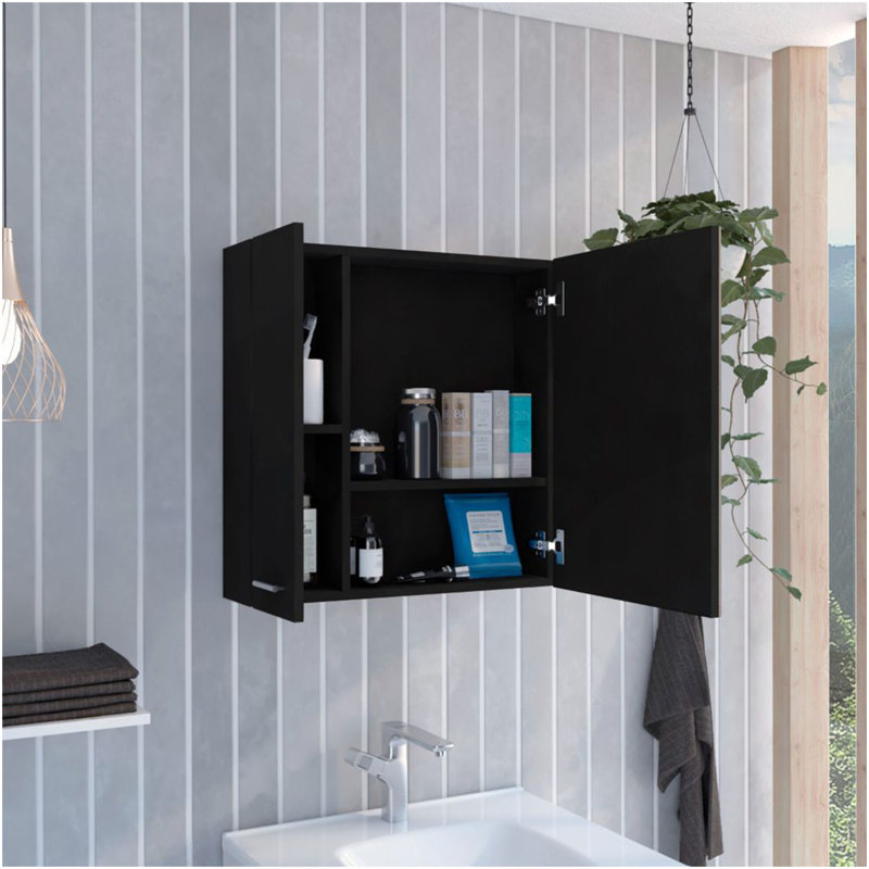 Armoire à pharmacie à 4 tablettes avec miroir, Noir