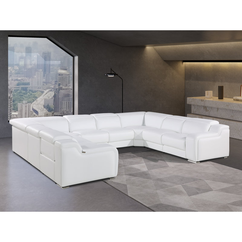 Canapé modulaire inclinable en cuir italien à grain supérieur de 8 pièces Stanwin, Cuir véritable blanc