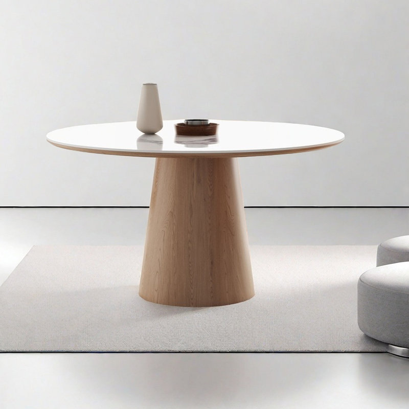 Table de salle à manger ronde moderne avec plateau en pierre brillant, H 29,5 po x L 39,4 po x l 39,4 po