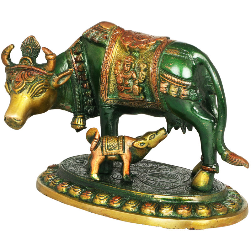 Vache et veau en laiton, Vert