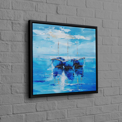 Superbe art sur toile de bateau bleu mettant en vedette un paysage abstrait d'inspiration bohémienne idéal pour la décoration murale dans n'importe quel espace de vie moderne