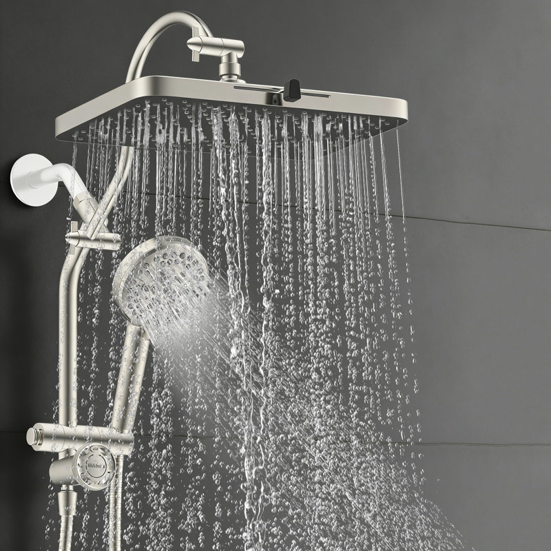 13''High Pressure 5 Spray Rainfall Showerhead, 10 Spray Handheld,71'' Hose & Holder, Brushed Nickel