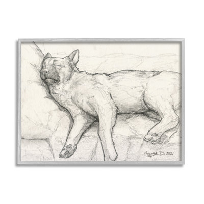" Tired Dog Sleeping Intricate Graphite Pencil Sketch " by George Dyachenko