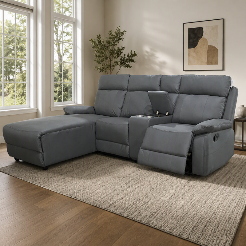 4 Seater Leather Sofa, Grey