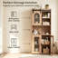 Tall Kitchen Storage Cabinet 150cm, Freestanding Pantry Cupboard with Sliding Barn Door, Open Shelves and Enclosed Storage