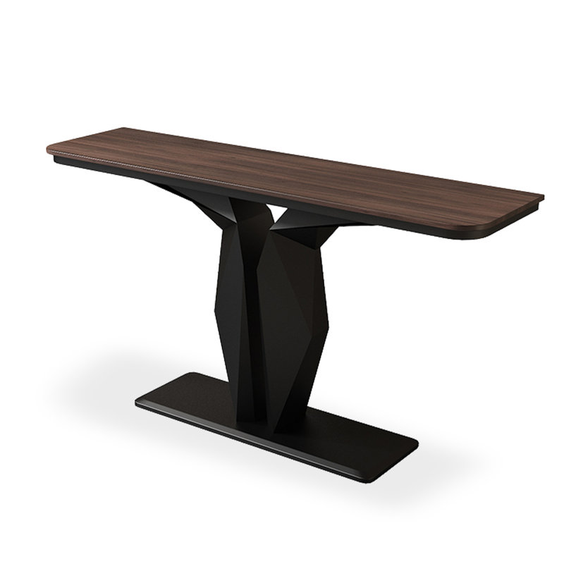 Console moderne géométrique avec base sculpturale, Brun / Noir, 31.5" H x 39.37" W x 11.81" D