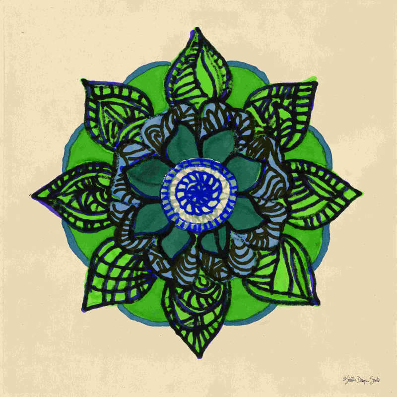 Mandala 2, H 20 po x l 20 po, Non, Encadrement argenté