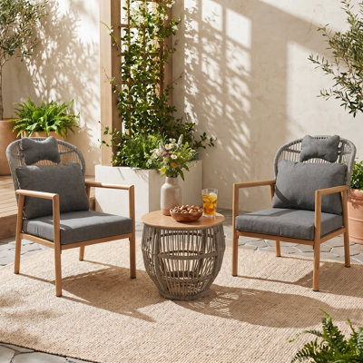 Ensemble de conversation de patio pour 2 personnes avec coussins, chaises d'extérieur en corde tissée avec table basse