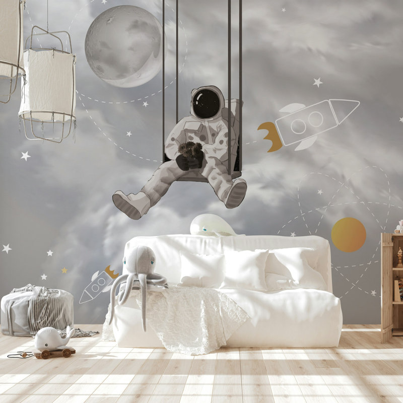 Papier peint Astronaut Swing Cloudy Sky Kids, L 105,96 po x l 187 po
