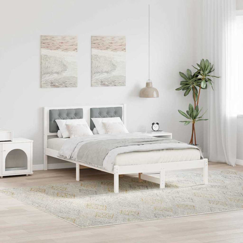 Solid Wood Bed Frame, 120 x 190cm, White/Light Grey