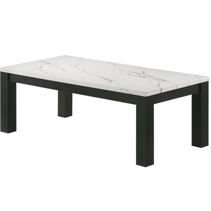 Table basse contemporaine en faux marbre blanc et tables de bout noires contemporaines: style