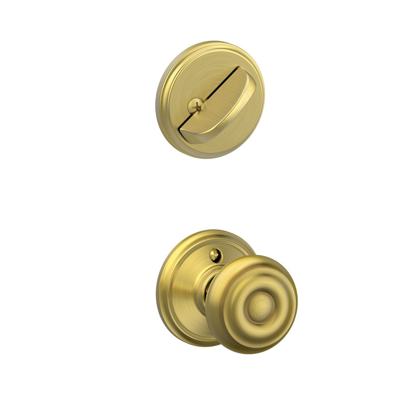 Georgian Interior Knob and Single Cylinder Deadbolt Thumbturn Set (Exterior Portion Sold Separately), Satin Brass