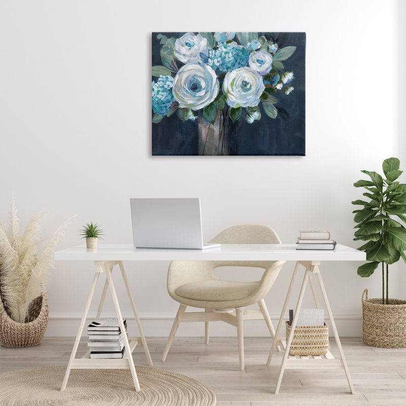 "Blue Mixed Bouquet", art mural par Nan, H 30 po x l 40 po