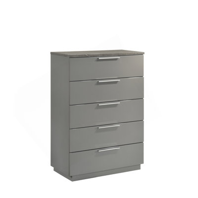 Commode Elara - Finition bicolore très brillante en marbre et laque avec tiroirs spacieux et pieds en métal - Gris