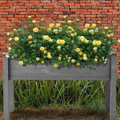 Jardinière en bois surélevée pour l'extérieur de 48 x 24 x 30 pouces, convenant à la culture d'herbes, de légumes et de fruits, bois massif gris, capacité de 300 lb, traitement à base d'eau, lit de jardin surélevé avec structure ergonomique