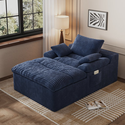 Méridienne intérieure 43,3 po en velours côtelé, fauteuil simple avec 2 coussins et poches latérales, aucun assemblage requis
