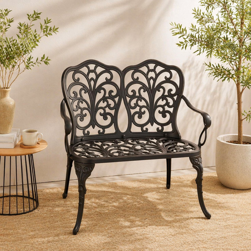 Banc de parc en métal au design classique pour l'extérieur, Noir
